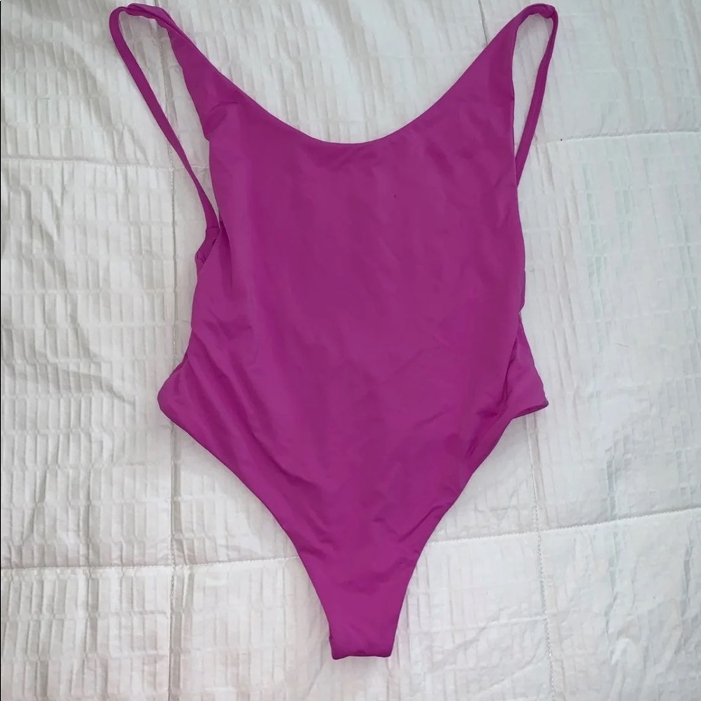 Pink One Piece Thong Swimsuit